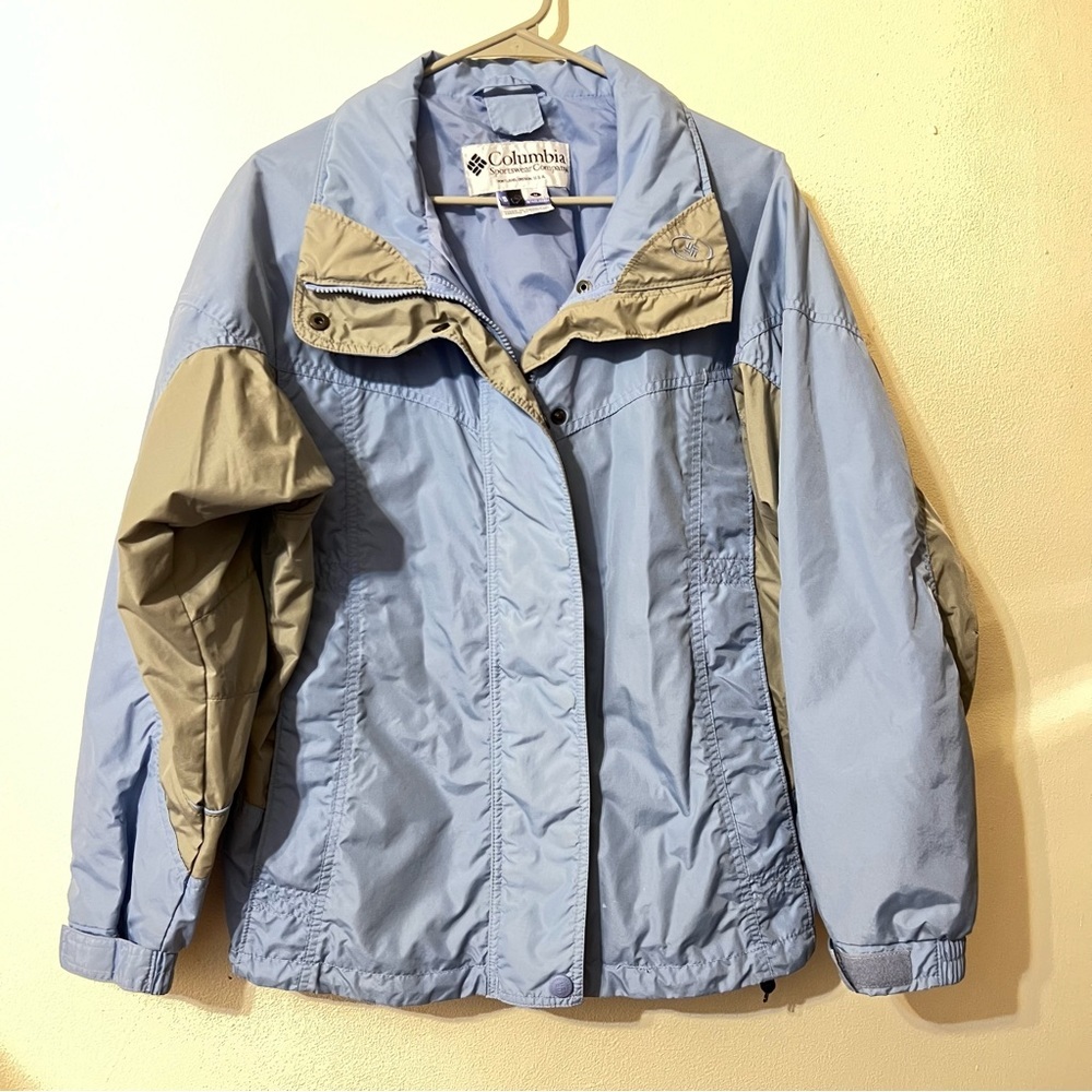 Columbia jacket men’s sportswear rain jacket light blue and gray, size M